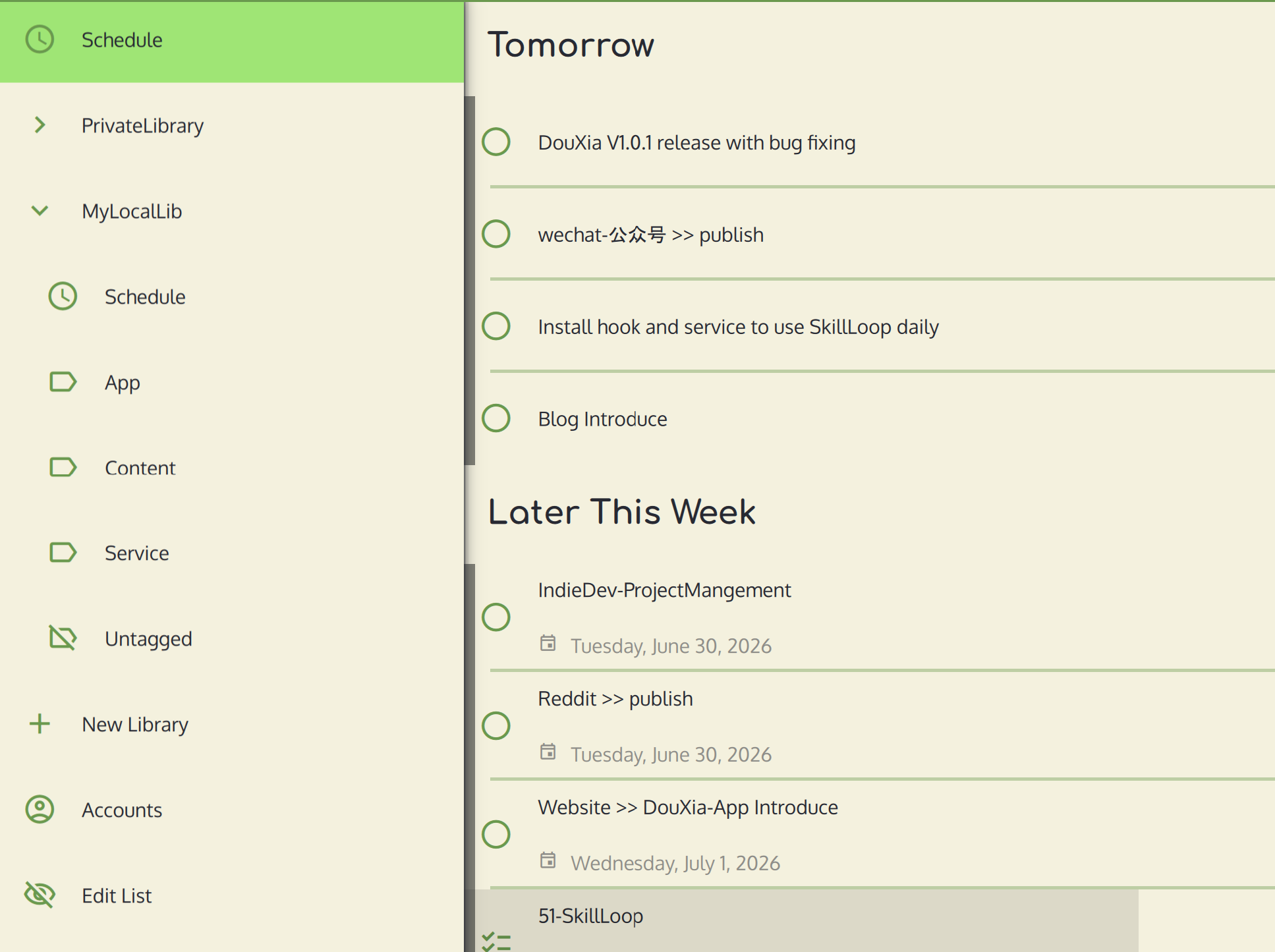 My actual daily OpenTodoList view — the first 3 items I commit to in the morning are non-negotiable.