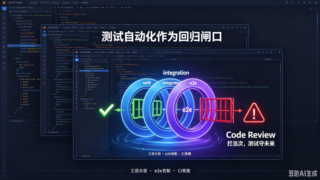 封面图:测试自动化作为回归闸口——像 Code Review 一样前置防回归